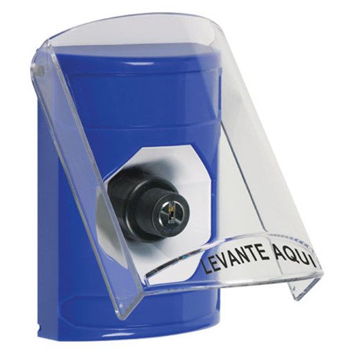 SS2423NT-ES STI Blue Indoor Only Flush or Surface Key-to-Activate Stopper Station with No Text Label Spanish