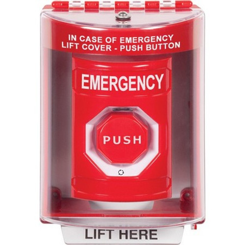 SS2089EM-EN STI Red Indoor/Outdoor Surface w/ Horn Turn-to-Reset (Illuminated) Stopper Station with EMERGENCY Label English