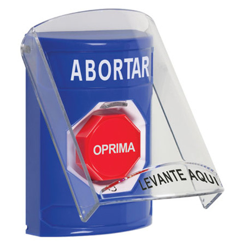 SS2429AB-ES STI Blue Indoor Only Flush or Surface Turn-to-Reset (Illuminated) Stopper Station with ABORT Label Spanish