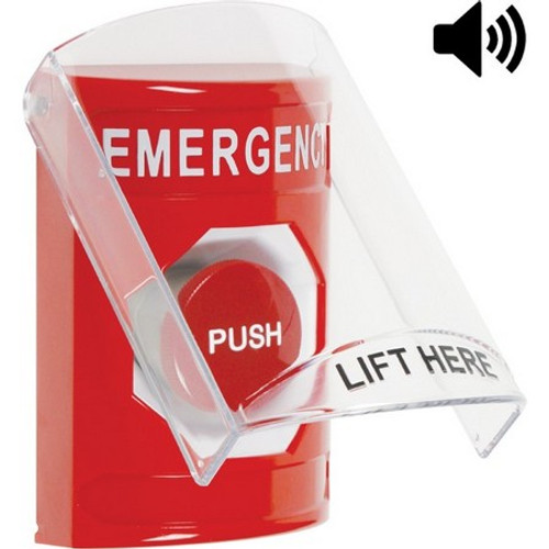 SS20A4EM-EN STI Red Indoor Only Flush or Surface w/ Horn Momentary Stopper Station with EMERGENCY Label English