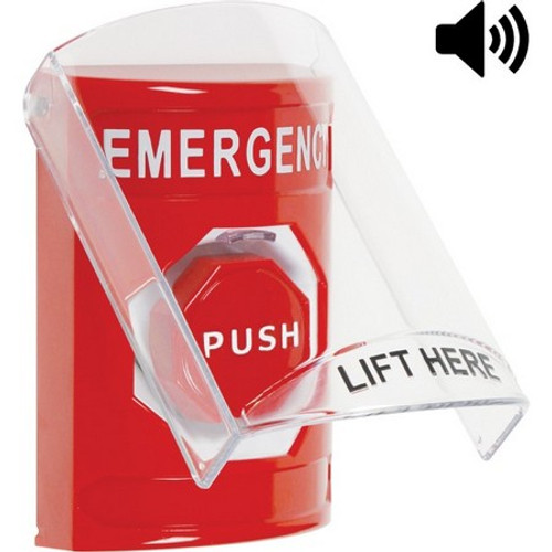 SS20A5EM-EN STI Red Indoor Only Flush or Surface w/ Horn Momentary (Illuminated) Stopper Station with EMERGENCY Label English