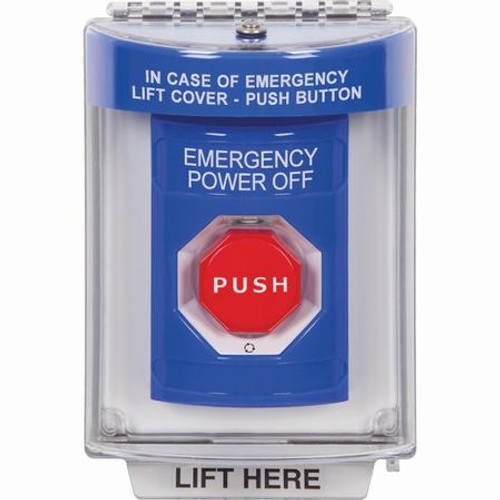 SS2439PO-ES STI Blue Indoor/Outdoor Flush Turn-to-Reset (Illuminated) Stopper Station with EMERGENCY POWER OFF Label Spanish
