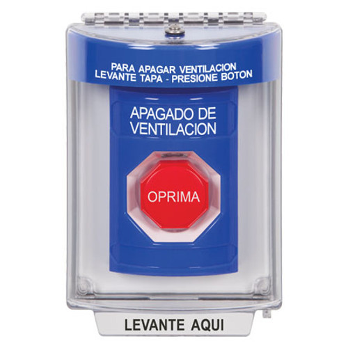 SS2442HV-ES STI Blue Indoor/Outdoor Flush w/ Horn Key-to-Reset (Illuminated) Stopper Station with HVAC SHUT DOWN Label Spanish