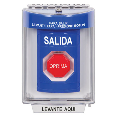 SS2442XT-ES STI Blue Indoor/Outdoor Flush w/ Horn Key-to-Reset (Illuminated) Stopper Station with EXIT Label Spanish