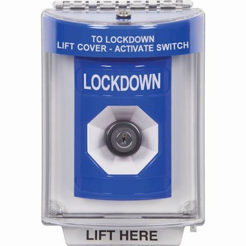 SS2443LD-ES STI Blue Indoor/Outdoor Flush w/ Horn Key-to-Activate Stopper Station with LOCKDOWN Label Spanish