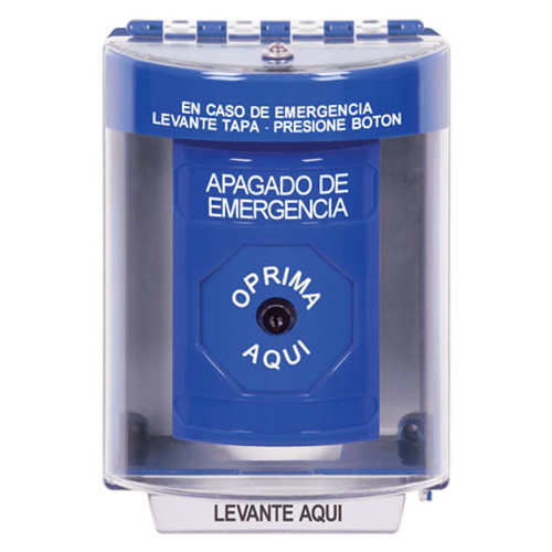 SS2470PO-ES STI Blue Indoor/Outdoor Surface Key-to-Reset Stopper Station with EMERGENCY POWER OFF Label Spanish