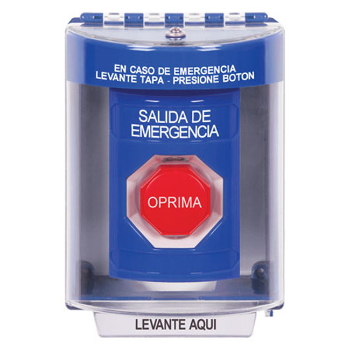 SS2472EX-ES STI Blue Indoor/Outdoor Surface Key-to-Reset (Illuminated) Stopper Station with EMERGENCY EXIT Label Spanish