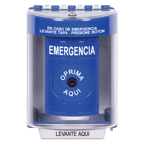 SS2480EM-ES STI Blue Indoor/Outdoor Surface w/ Horn Key-to-Reset Stopper Station with EMERGENCY Label Spanish