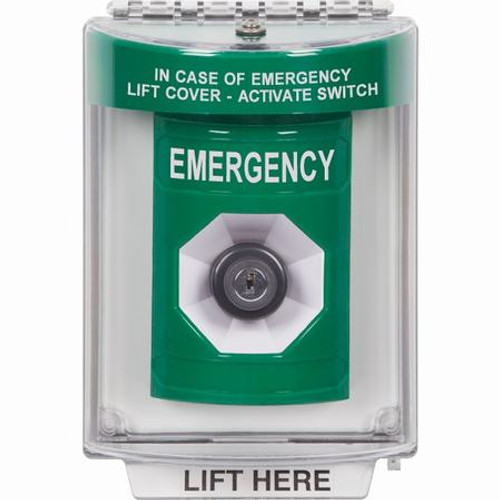 SS2143EM-EN STI Green Indoor/Outdoor Flush w/ Horn Key-to-Activate Stopper Station with EMERGENCY Label English