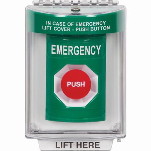 SS2144EM-EN STI Green Indoor/Outdoor Flush w/ Horn Momentary Stopper Station with EMERGENCY Label English