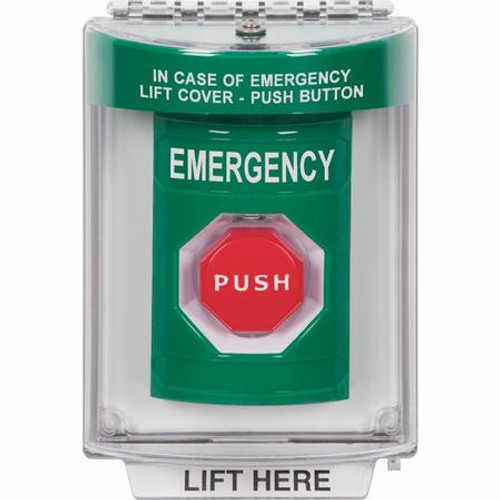SS2145EM-EN STI Green Indoor/Outdoor Flush w/ Horn Momentary (Illuminated) Stopper Station with EMERGENCY Label English