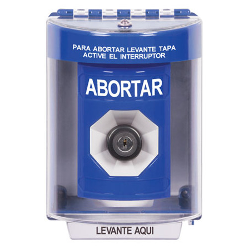 SS2483AB-ES STI Blue Indoor/Outdoor Surface w/ Horn Key-to-Activate Stopper Station with ABORT Label Spanish