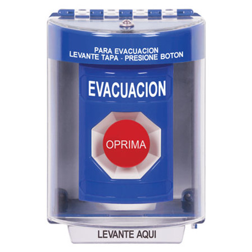 SS2484EV-ES STI Blue Indoor/Outdoor Surface w/ Horn Momentary Stopper Station with EVACUATION Label Spanish