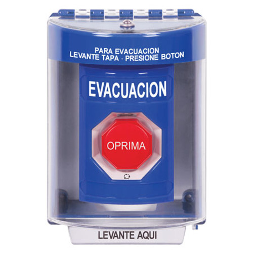 SS2489EV-ES STI Blue Indoor/Outdoor Surface w/ Horn Turn-to-Reset (Illuminated) Stopper Station with EVACUATION Label Spanish