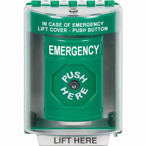 SS2180EM-EN STI Green Indoor/Outdoor Surface w/ Horn Key-to-Reset Stopper Station with EMERGENCY Label English