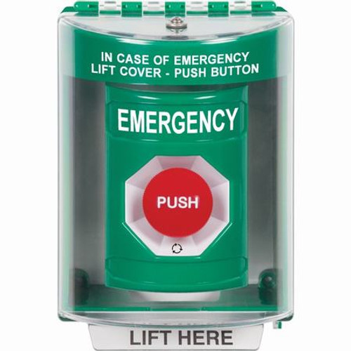 SS2181EM-EN STI Green Indoor/Outdoor Surface w/ Horn Turn-to-Reset Stopper Station with EMERGENCY Label English