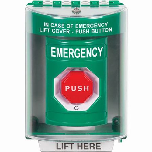SS2189EM-EN STI Green Indoor/Outdoor Surface w/ Horn Turn-to-Reset (Illuminated) Stopper Station with EMERGENCY Label English