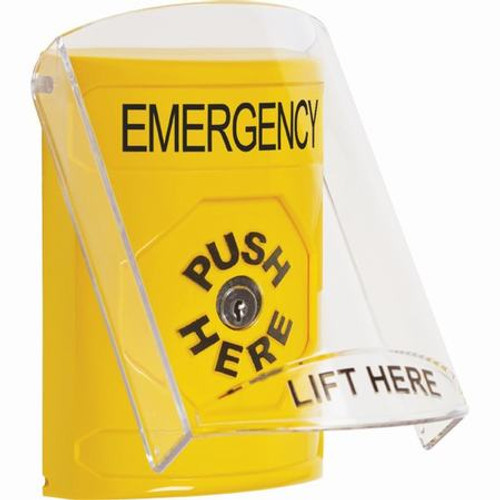 SS2220EM-EN STI Yellow Indoor Only Flush or Surface Key-to-Reset Stopper Station with EMERGENCY Label English