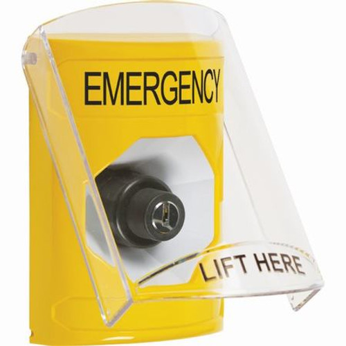 SS2223EM-EN STI Yellow Indoor Only Flush or Surface Key-to-Activate Stopper Station with EMERGENCY Label English