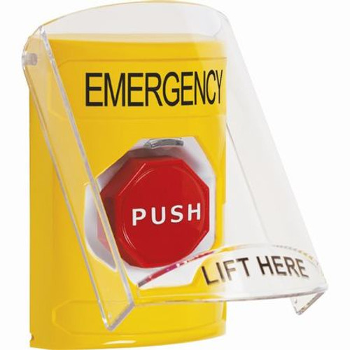 SS2225EM-EN STI Yellow Indoor Only Flush or Surface Momentary (Illuminated) Stopper Station with EMERGENCY Label English