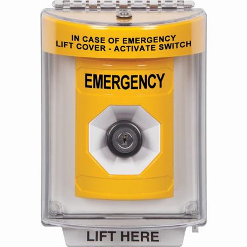 SS2243EM-EN STI Yellow Indoor/Outdoor Flush w/ Horn Key-to-Activate Stopper Station with EMERGENCY Label English