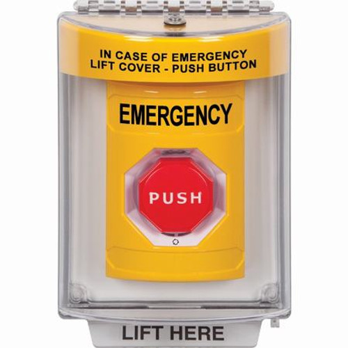 SS2249EM-EN STI Yellow Indoor/Outdoor Flush w/ Horn Turn-to-Reset (Illuminated) Stopper Station with EMERGENCY Label English