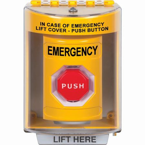 SS2278EM-EN STI Yellow Indoor/Outdoor Surface Pneumatic (Illuminated) Stopper Station with EMERGENCY Label English