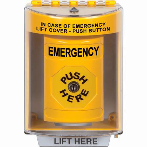 SS2280EM-EN STI Yellow Indoor/Outdoor Surface w/ Horn Key-to-Reset Stopper Station with EMERGENCY Label English