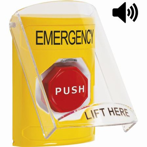 SS22A2EM-EN STI Yellow Indoor Only Flush or Surface w/ Horn Key-to-Reset (Illuminated) Stopper Station with EMERGENCY Label English