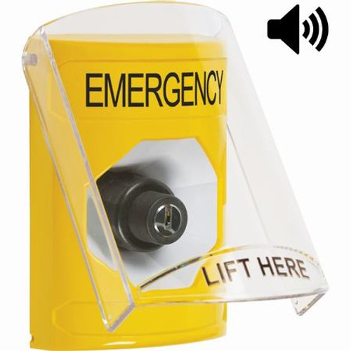 SS22A3EM-EN STI Yellow Indoor Only Flush or Surface w/ Horn Key-to-Activate Stopper Station with EMERGENCY Label English