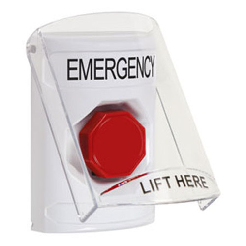 SS2325EM-EN STI White Indoor Only Flush or Surface Momentary (Illuminated) Stopper Station with EMERGENCY Label English