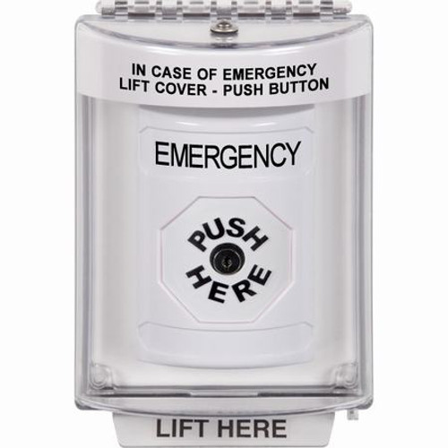 SS2330EM-EN STI White Indoor/Outdoor Flush Key-to-Reset Stopper Station with EMERGENCY Label English
