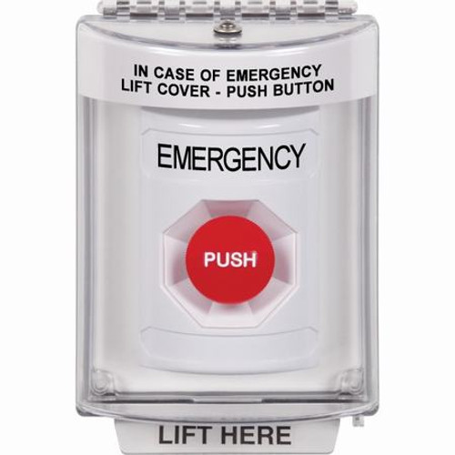SS2334EM-EN STI White Indoor/Outdoor Flush Momentary Stopper Station with EMERGENCY Label English
