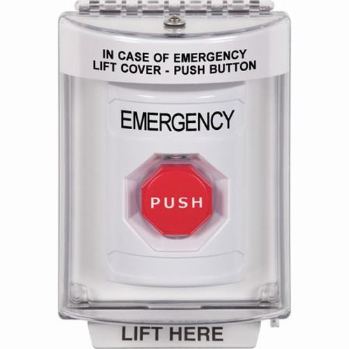 SS2345EM-EN STI White Indoor/Outdoor Flush w/ Horn Momentary (Illuminated) Stopper Station with EMERGENCY Label English