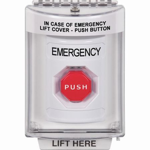 SS2348EM-EN STI White Indoor/Outdoor Flush w/ Horn Pneumatic (Illuminated) Stopper Station with EMERGENCY Label English