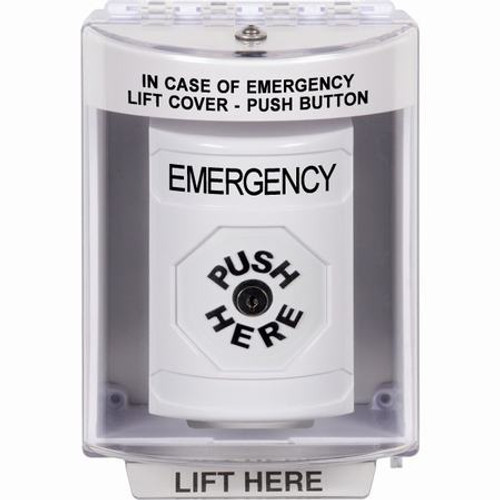 SS2380EM-EN STI White Indoor/Outdoor Surface w/ Horn Key-to-Reset Stopper Station with EMERGENCY Label English