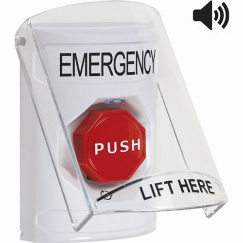 SS23A9EM-EN STI White Indoor Only Flush or Surface w/ Horn Turn-to-Reset (Illuminated) Stopper Station with EMERGENCY Label English