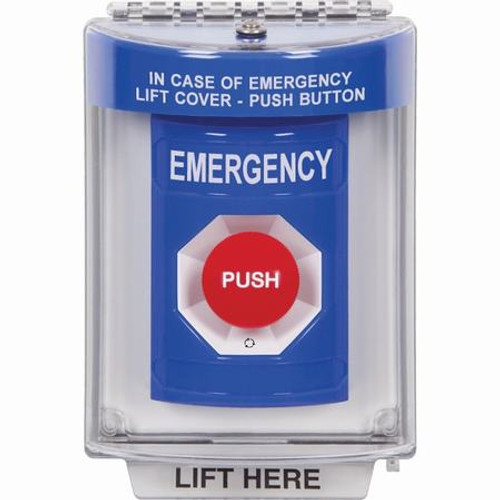 SS2431EM-EN STI Blue Indoor/Outdoor Flush Turn-to-Reset Stopper Station with EMERGENCY Label English