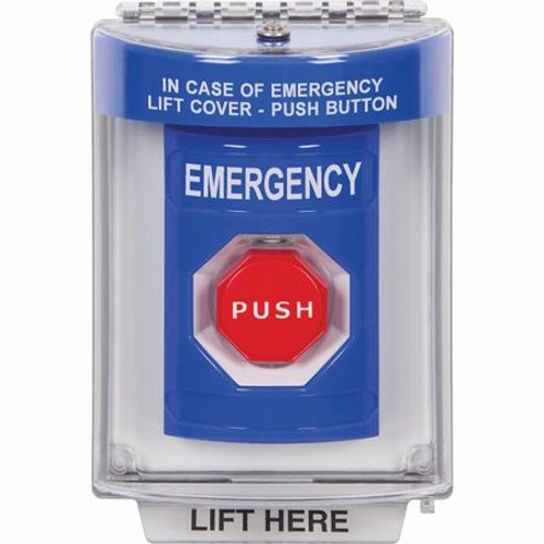 SS2432EM-EN STI Blue Indoor/Outdoor Flush Key-to-Reset (Illuminated) Stopper Station with EMERGENCY Label English