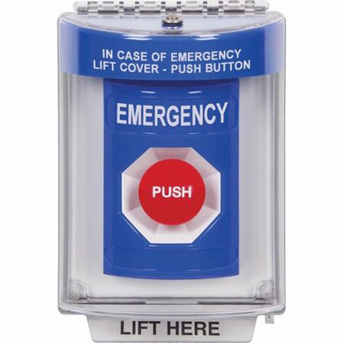 SS2444EM-EN STI Blue Indoor/Outdoor Flush w/ Horn Momentary Stopper Station with EMERGENCY Label English