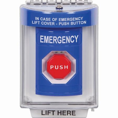SS2445EM-EN STI Blue Indoor/Outdoor Flush w/ Horn Momentary (Illuminated) Stopper Station with EMERGENCY Label English