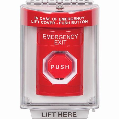 SS2035EX-EN STI Red Indoor/Outdoor Flush Momentary (Illuminated) Stopper Station with EMERGENCY EXIT Label English