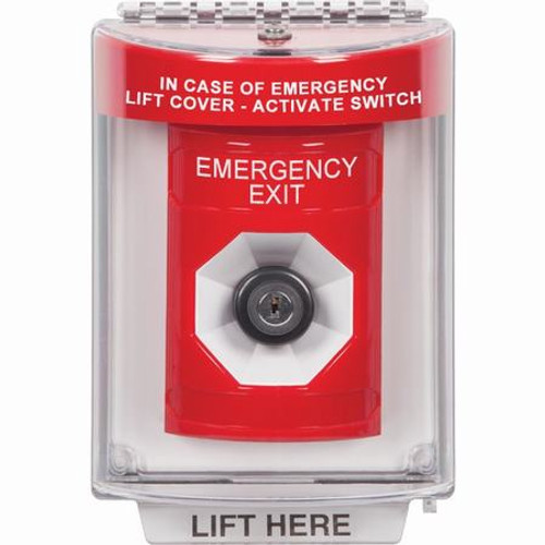 SS2043EX-EN STI Red Indoor/Outdoor Flush w/ Horn Key-to-Activate Stopper Station with EMERGENCY EXIT Label English