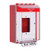 STI-14510CR STI Universal Stopper Low Profile Cover Enclosed Back Box, Open Mounting Plate and Hood - Custom Label - Red - Non-Returnable