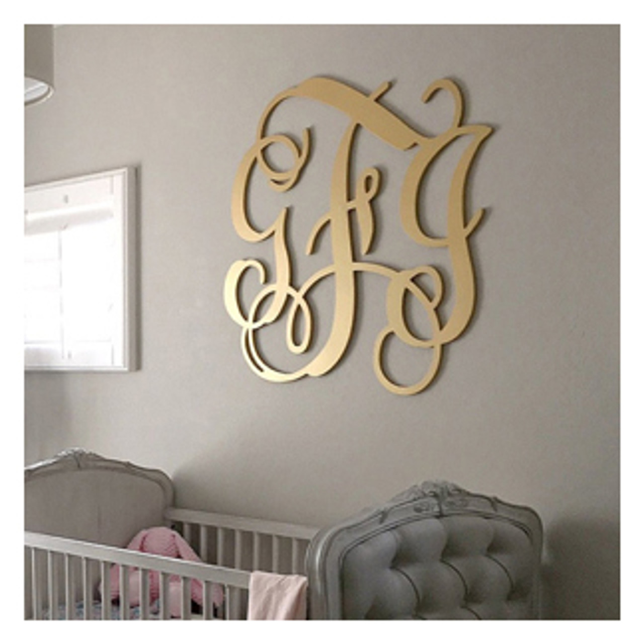 Wooden Wall Letters in Pink with Gold Trim (priced with