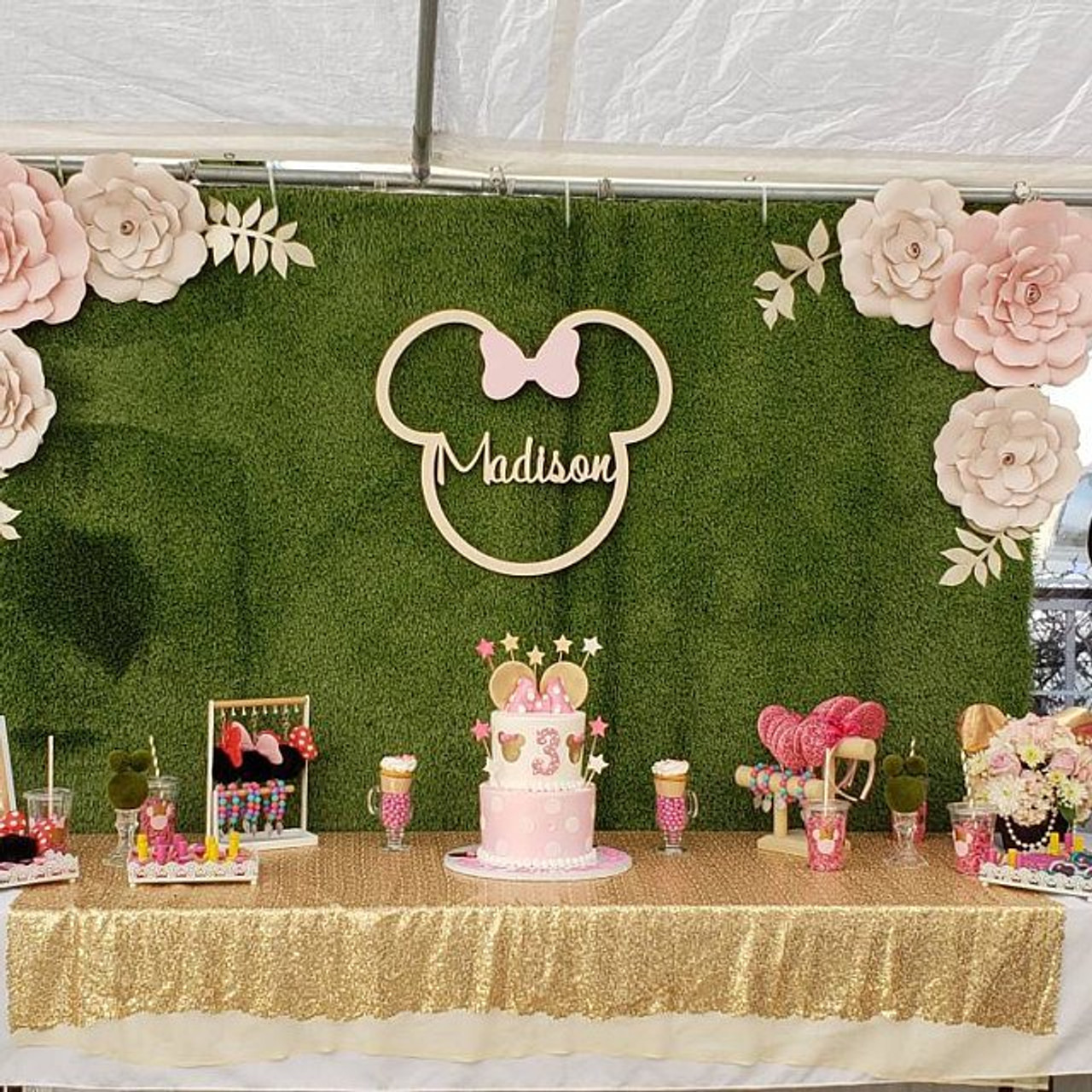 Minnie Bowtique Backdrop Personalized Baby Shower Birthday Banner add Name