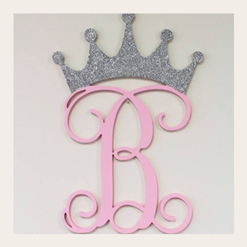 Wooden Initials with Crown, Wall Hanging Letters, Nursery Decor
