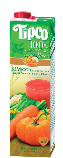 Tipco 100% 32 Veggie & Mixed Fruit Juice 12x1000ml