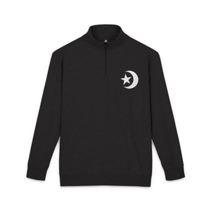 Embroidered Crescent & Star Fleece Pullover — Cozy Zip-Quarter Sweatshirt