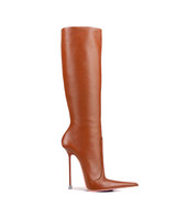 Ilda 125 Brown · NAPA - Luxury Heel Boots - Woman - Charlotte Luxury  · Luxury High Heel Pointy Boots · Vicenzo Rossi  · Custom made · Made to measure · Luxury Knee High Heel Boots · Boots